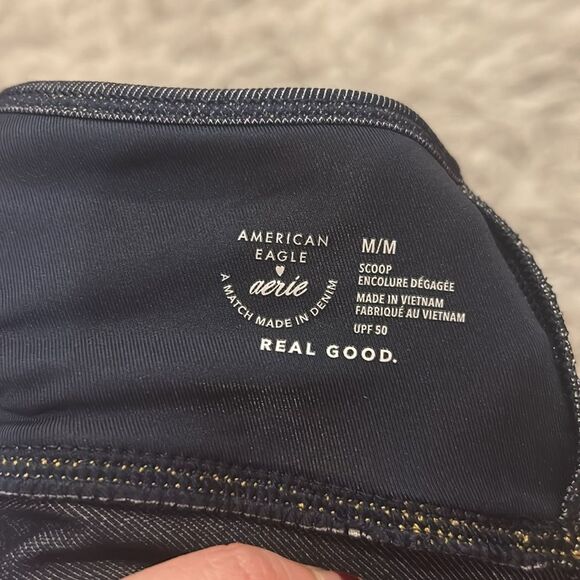 NWT aerie scoop denim colored swimsuit top size medium - Picture 4 of 5